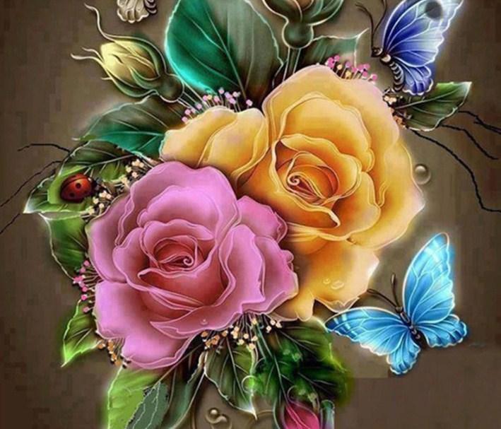 Beautiful Pink & Yellow Rose - diamond-painting-bliss.myshopify.com