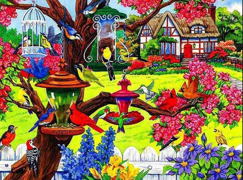 Birds Friendly Garden Diamond Painting - diamond-painting-bliss.myshopify.com