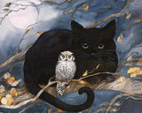 Black Cat & Owl Sitting on Tree - diamond-painting-bliss.myshopify.com