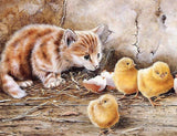 Cat & Chicks - Paint by Diamonds - diamond-painting-bliss.myshopify.com