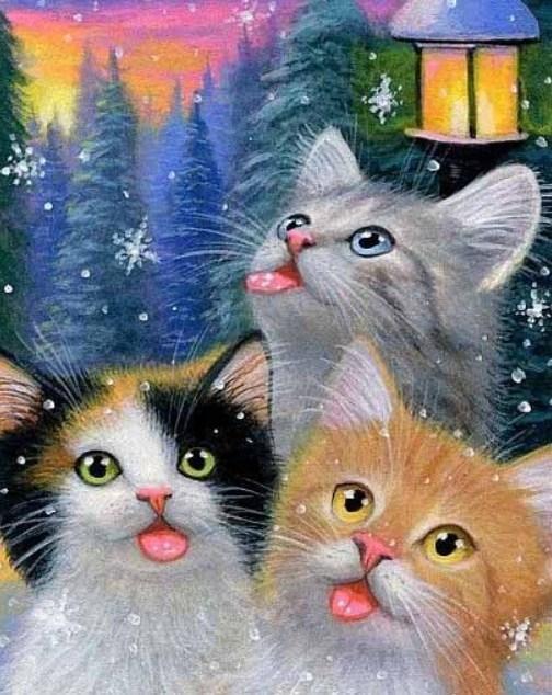 Cats in Winter - Paint by Diamonds - diamond-painting-bliss.myshopify.com