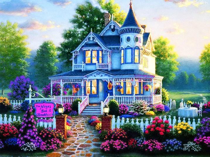 Colorful Flowers Outside the Villa - diamond-painting-bliss.myshopify.com