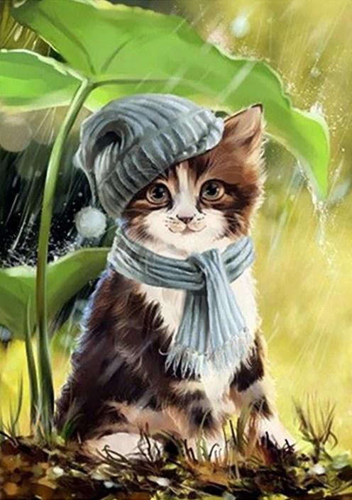 Cute Cat with Hat & Scarf - diamond-painting-bliss.myshopify.com