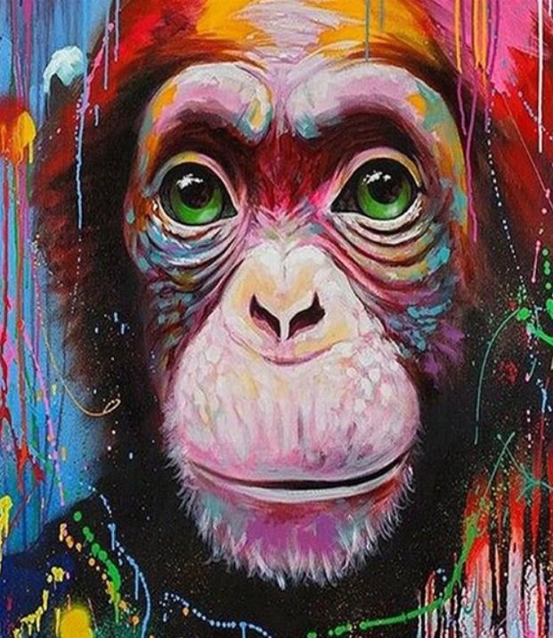 Cute Monkey with Green Eyes - diamond-painting-bliss.myshopify.com