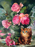 Flowers and Cat - diamond-painting-bliss.myshopify.com