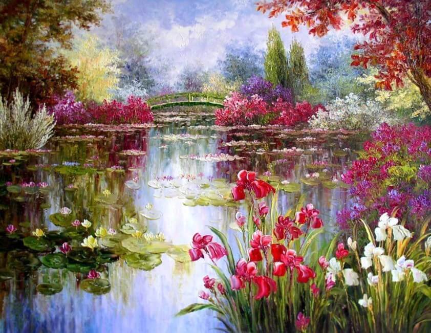Flowers by the Lake DIY Painting Kit - diamond-painting-bliss.myshopify.com