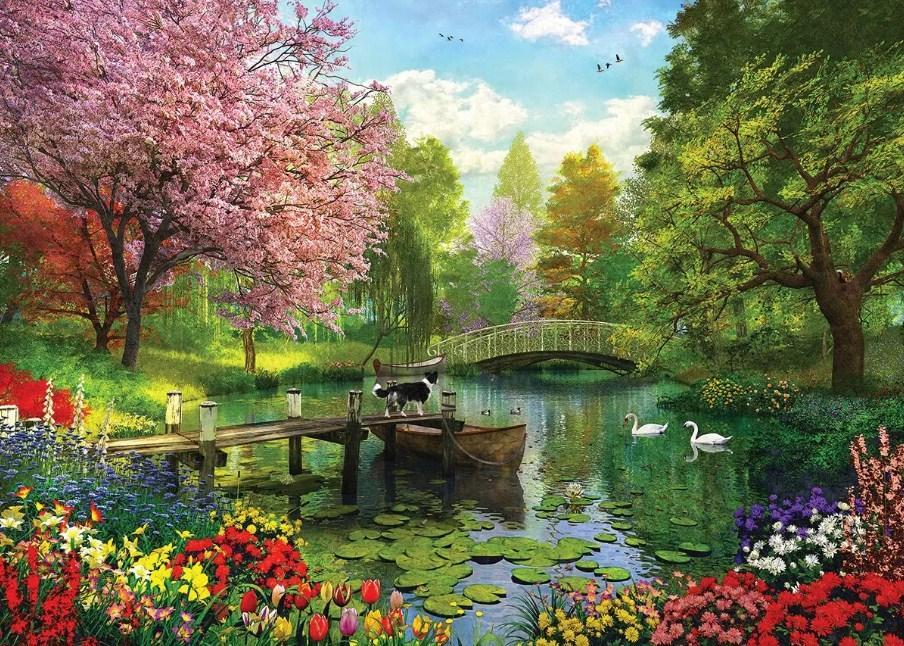 Forest Lake & Flowers Diamond Painting - diamond-painting-bliss.myshopify.com