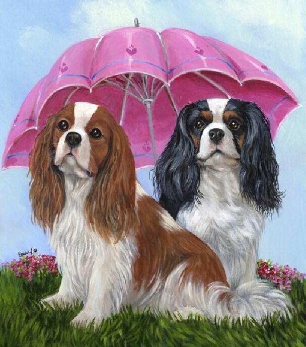 Spaniels Under Umbrella - Paint by Diamonds - diamond-painting-bliss.myshopify.com