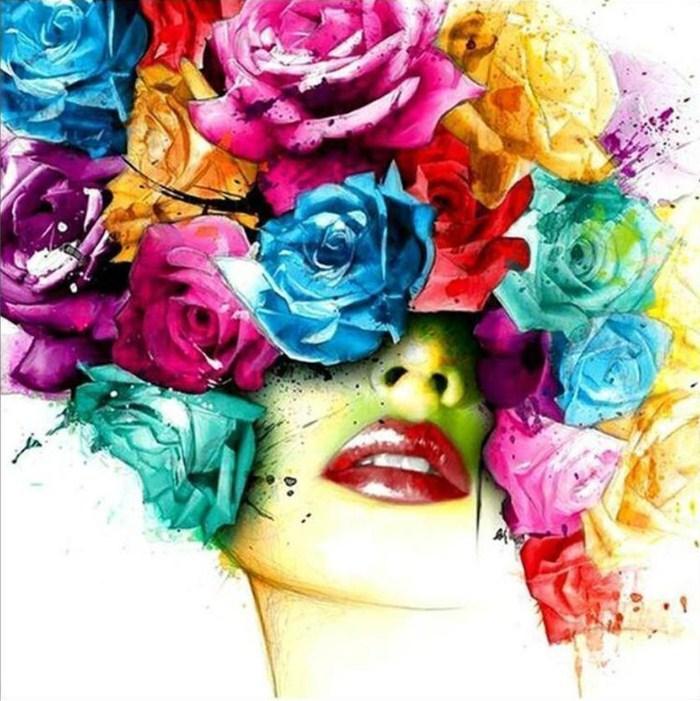 Woman with Rose Head - Paint by Diamonds - diamond-painting-bliss.myshopify.com