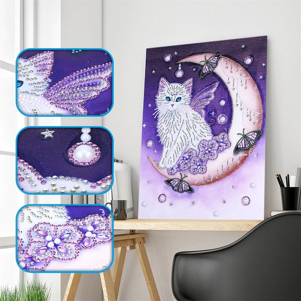 Cat On Moon With Butterfly