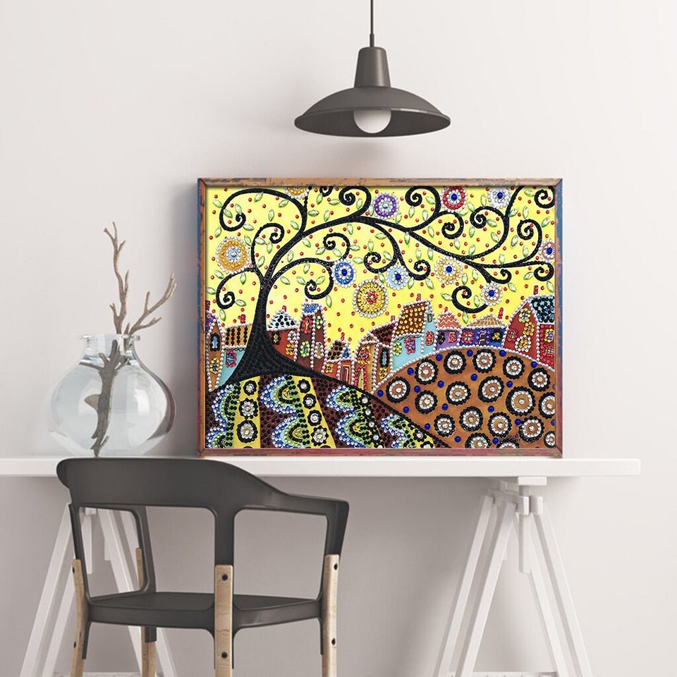 House And Tree Lovely Colorful Painting