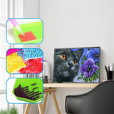 Cat With Yellow Eyes And Flowers Special Diamond Painting