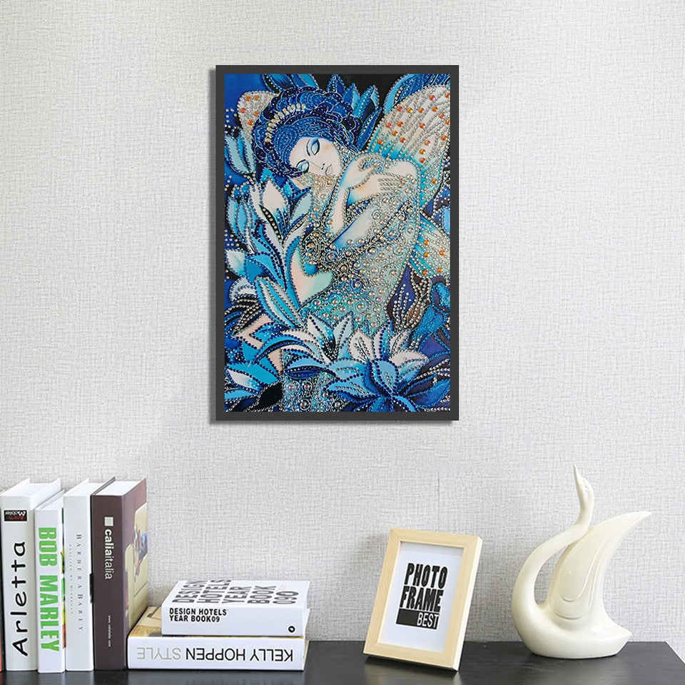 Sleeping Angel Girl With Blue Flowers