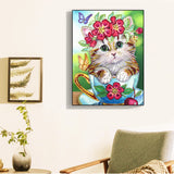 Cute Cat With Flowers In Cup
