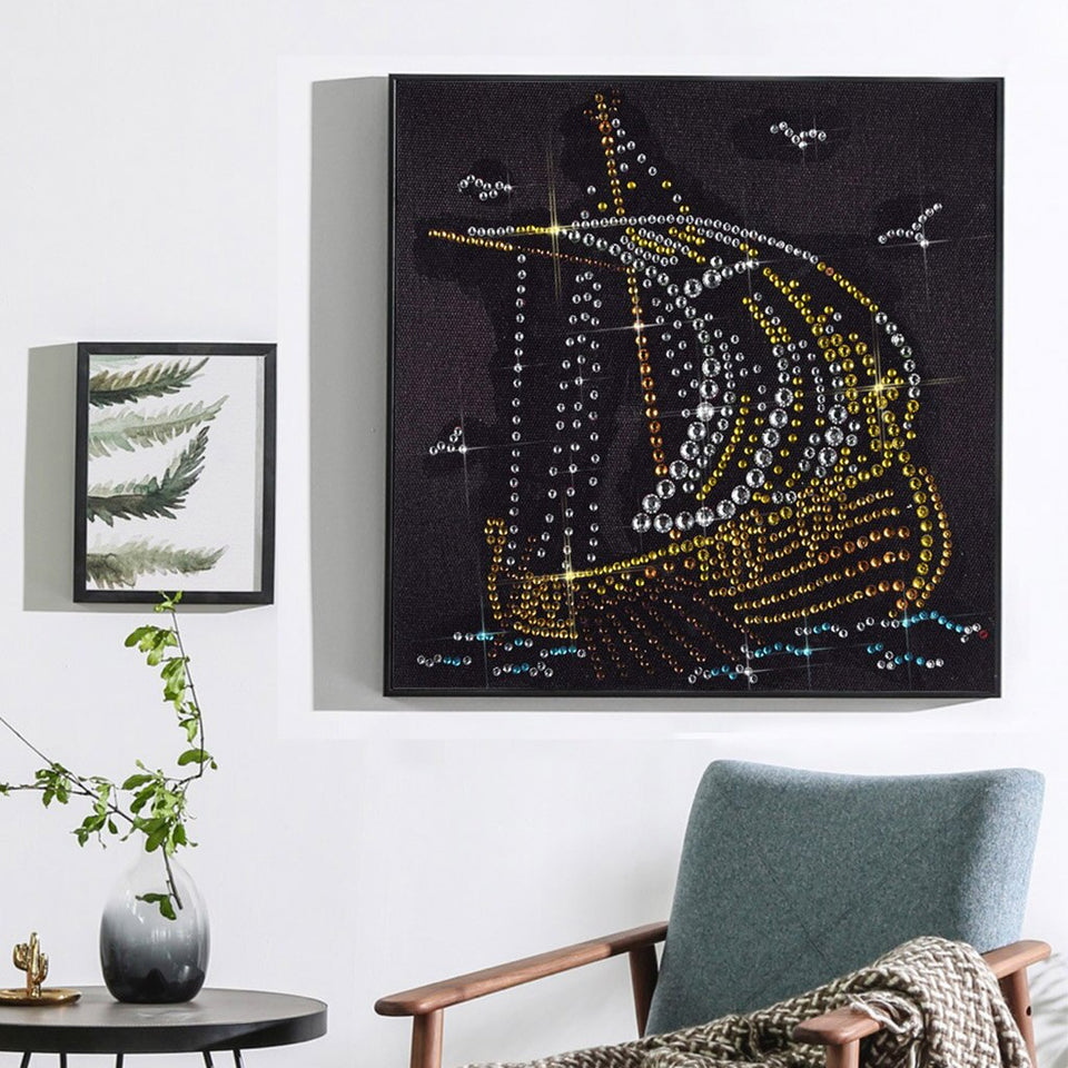 Shiny Sailboat In Night With Birds
