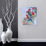 Three Colorful Parrots On Tree