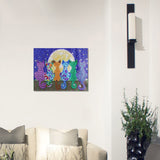 Cats In Night With Full Moon