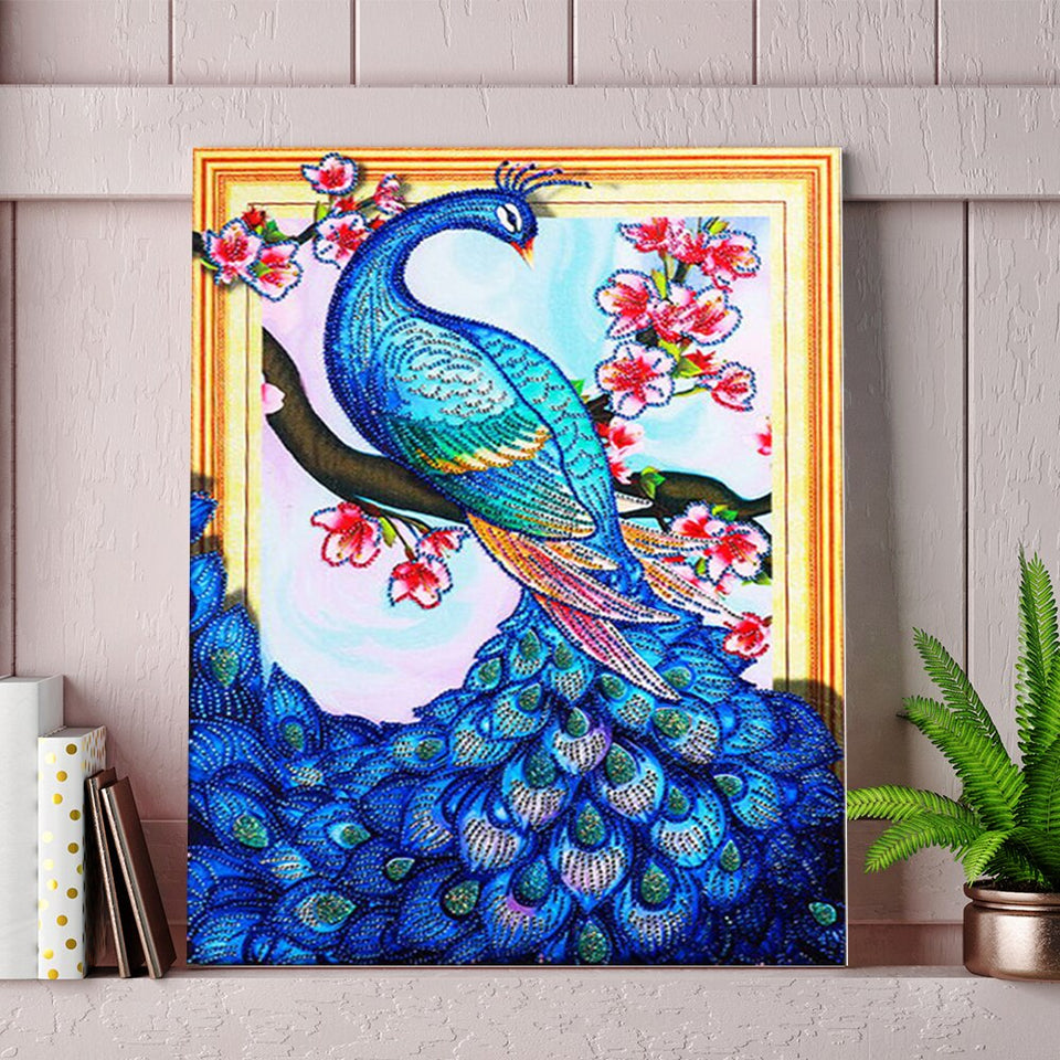 Peacock With Flowers On Branch