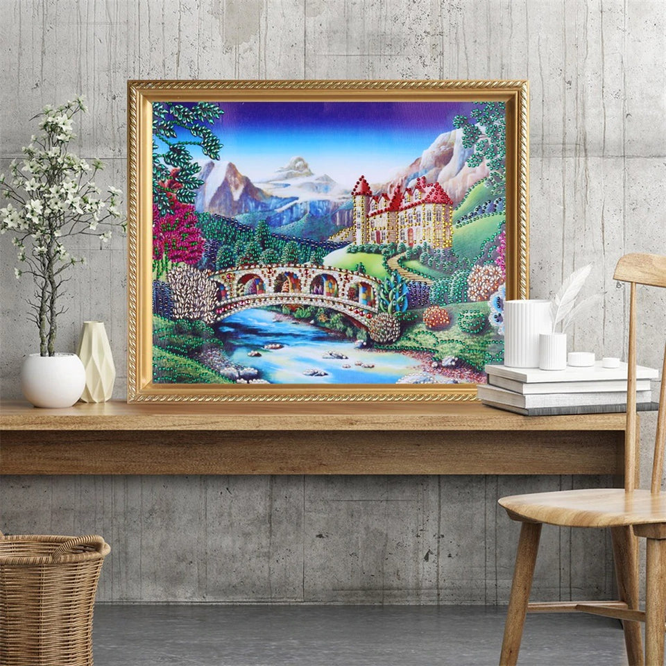 Bridge On Lake Colorful Painting