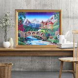 Bridge On Lake Colorful Painting