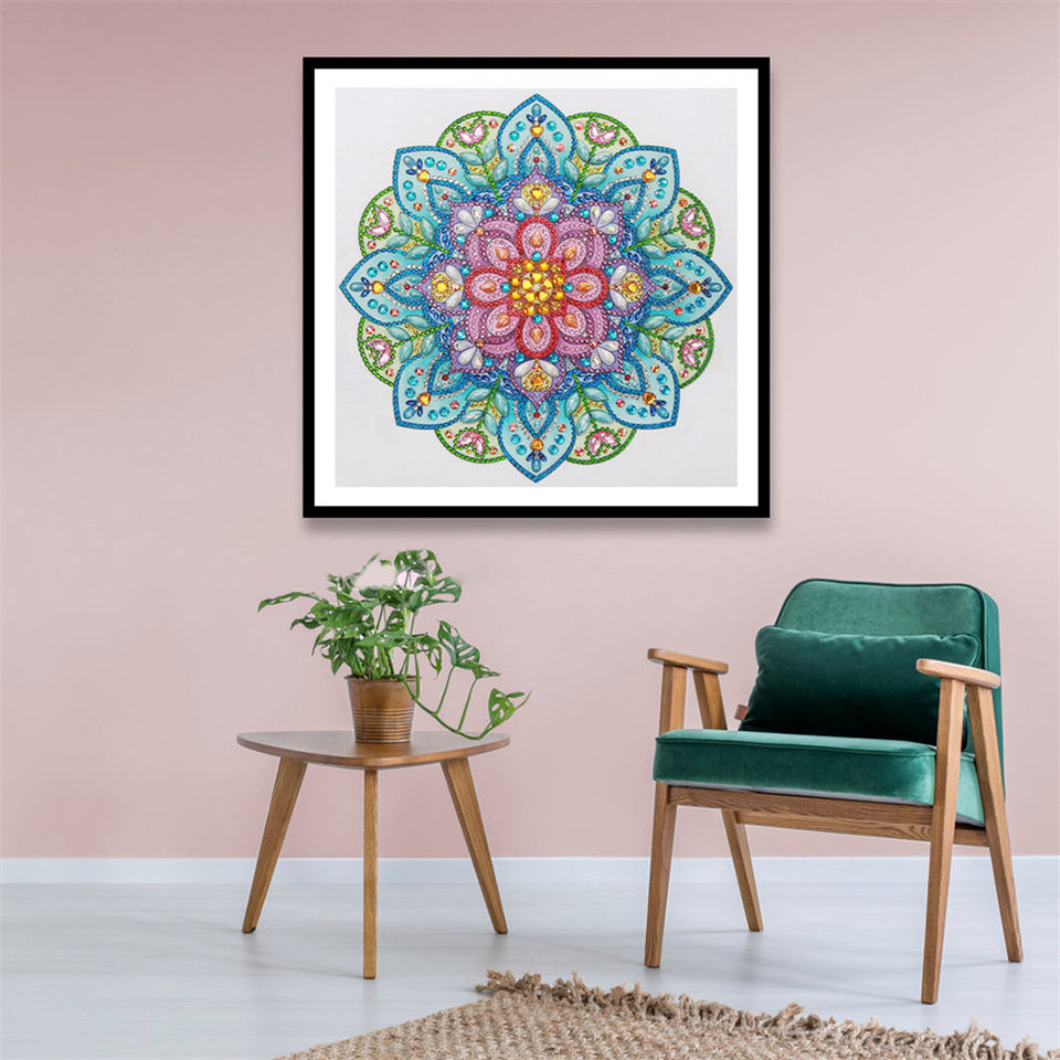 Blue and Pink Motif Flowers Painting