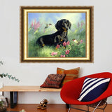 Black Dog And Flowers Painting