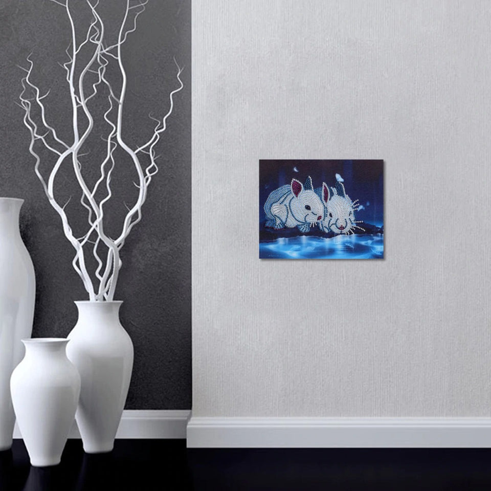 Two White Rabbits In Night