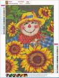 Cartoon Scarecrow With Sunflowers