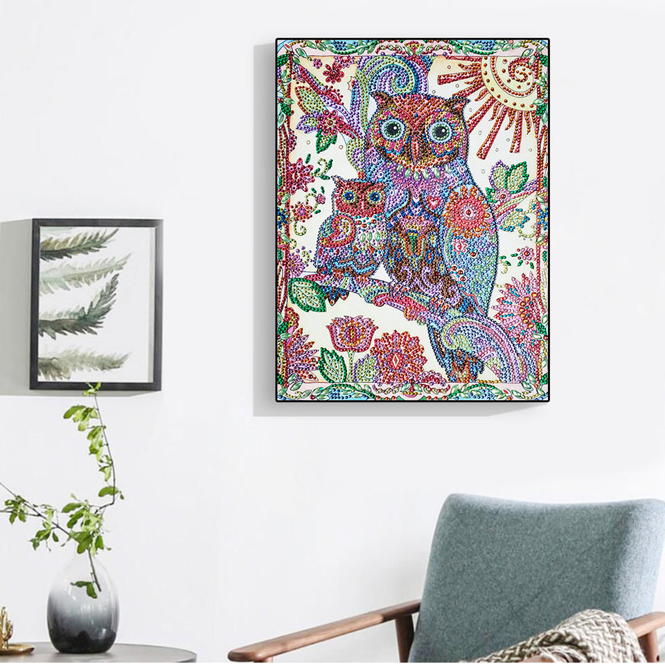 Owls On Colorful Branch