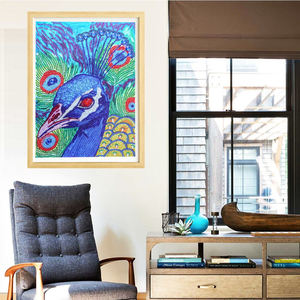 Blue Peacock Head With Red Eyes