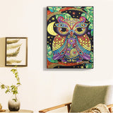 Colorful Owl On Tree With Moon And Stars