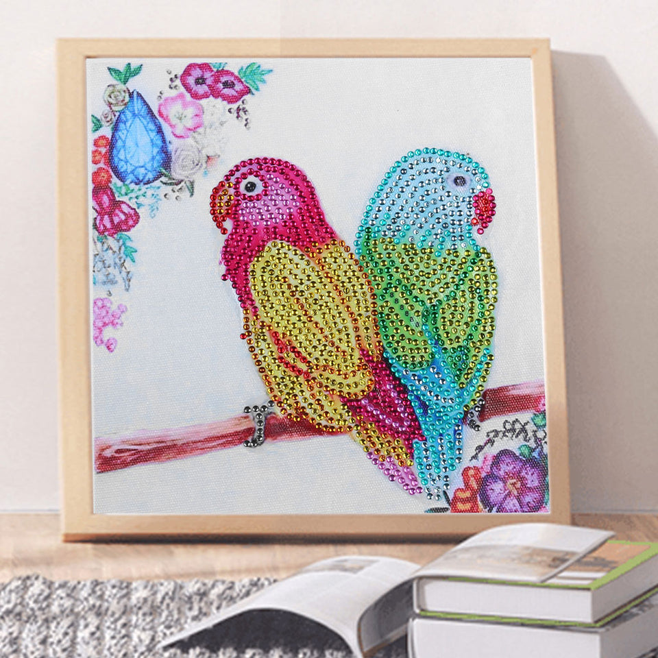 Two Cute Parrots On Branch