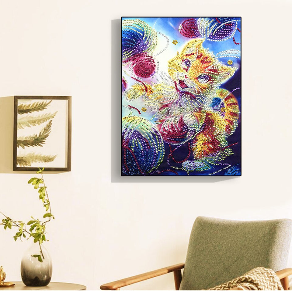 Happy Colorful Cat Painting