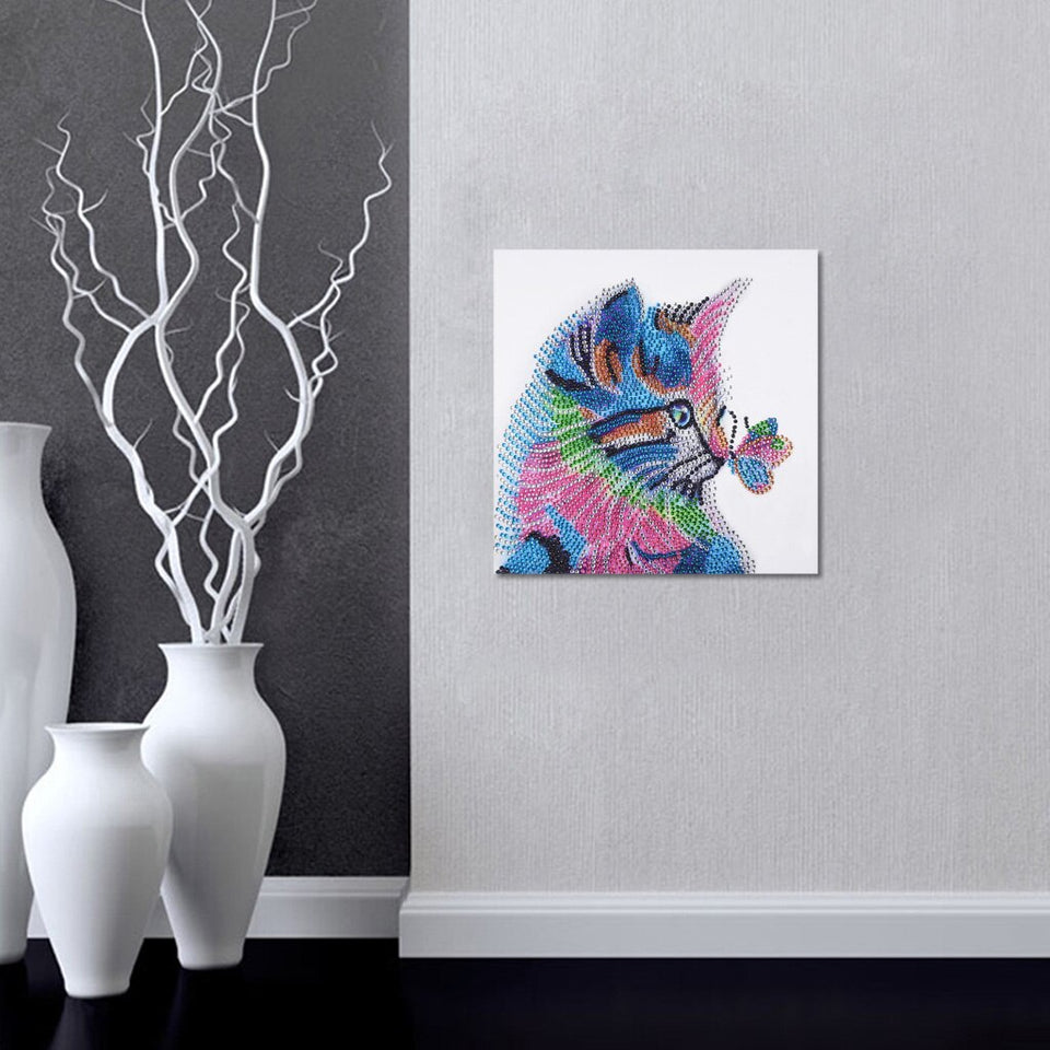 Colorful Cat With Butterfly