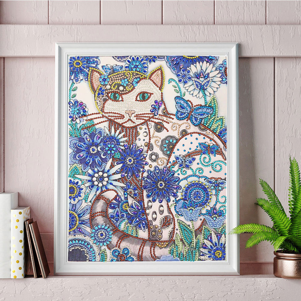 Confused Colorful Cat With Flowers