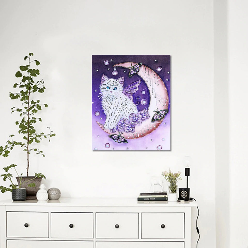 Cat On Moon With Butterfly