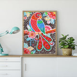 Cute Parrot On Branch With Flowers