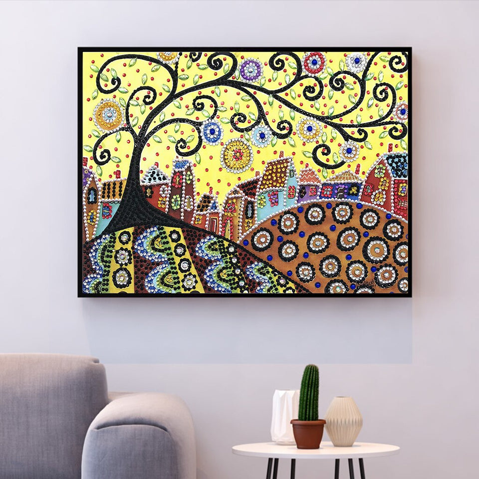 House And Tree Lovely Colorful Painting
