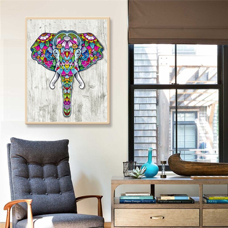 Elephant Motif Colorful Painting