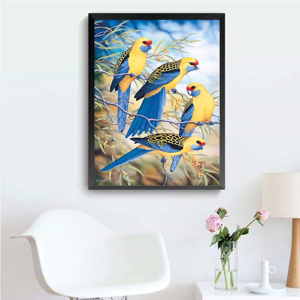 Cute Colorful Parrots On Tree