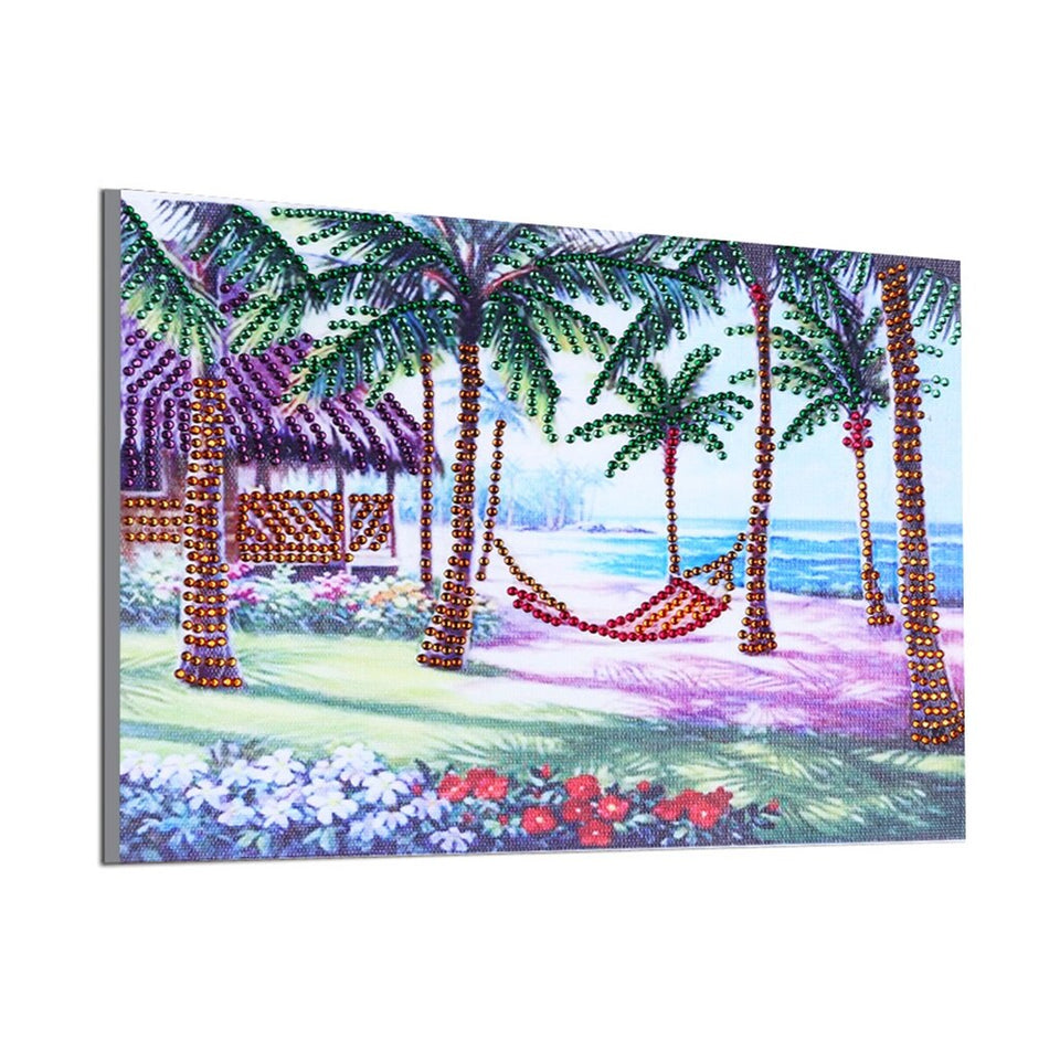 Coconut Tree On Beach With Hammock