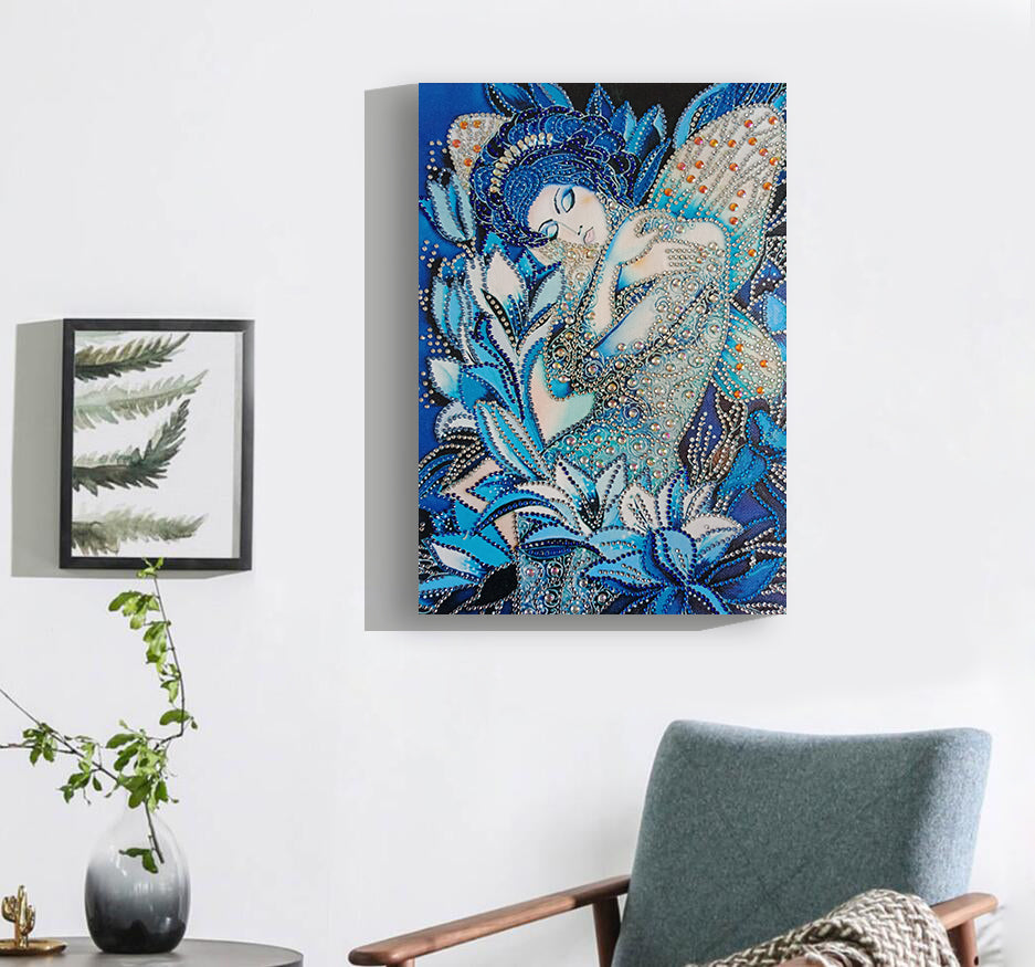 Sleeping Angel Girl With Blue Flowers