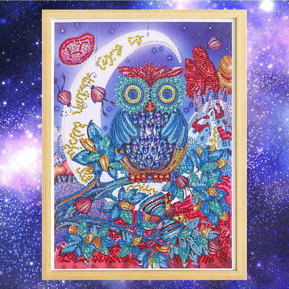Cute Colorful Owl With Moon