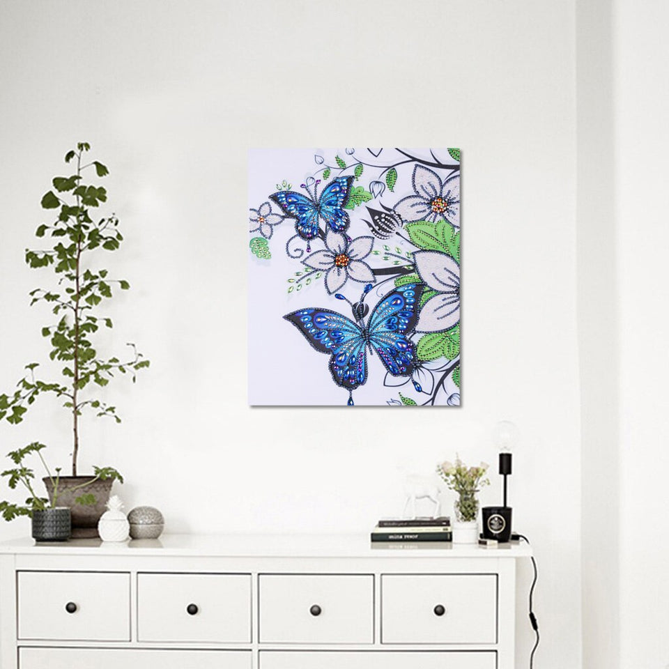 Blue Butterfly On Whit Flowers