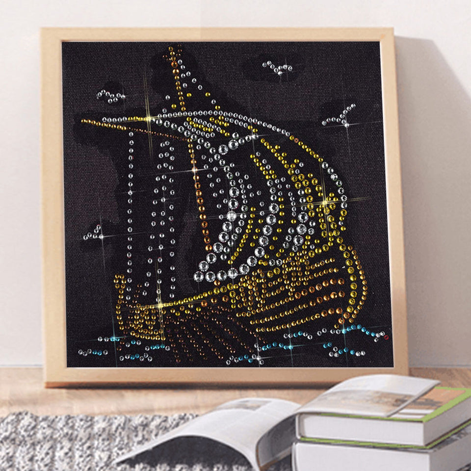 Shiny Sailboat In Night With Birds