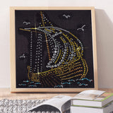 Shiny Sailboat In Night With Birds