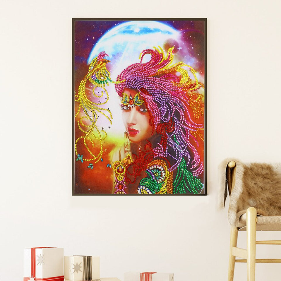 Colorful Girl With Moon