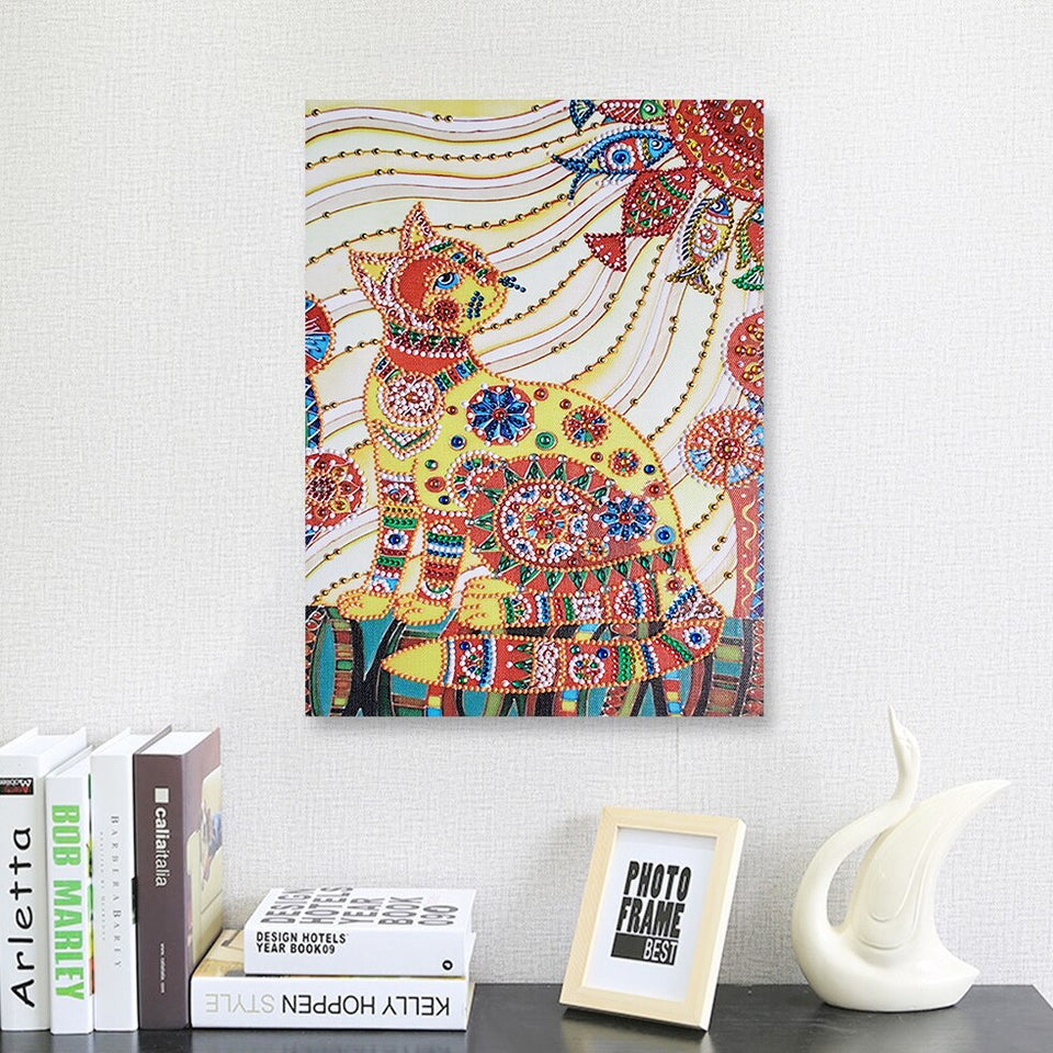 Multi Color Cat And Fishes