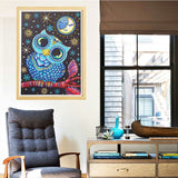 Cute Owl With Moon In Night