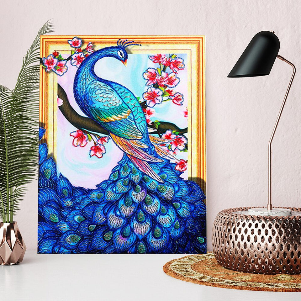 Peacock With Flowers On Branch